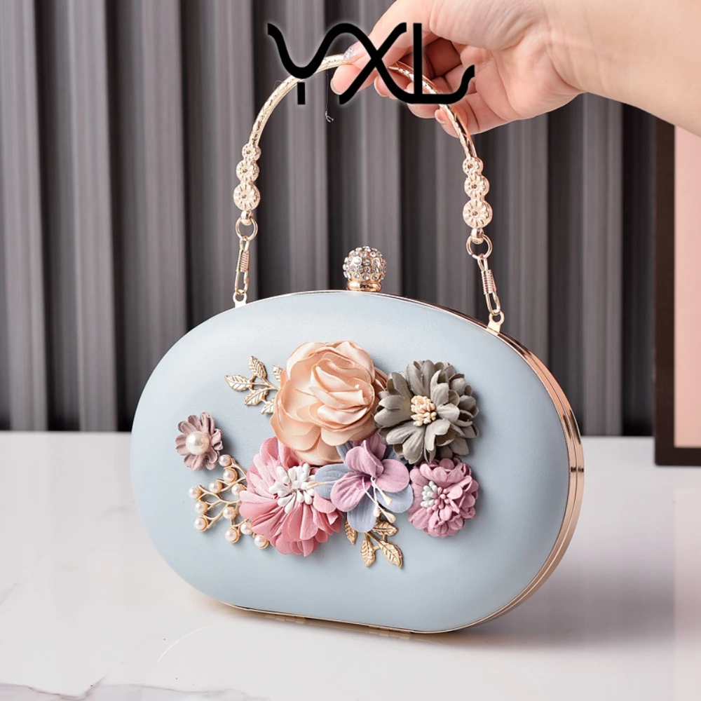 2024New Flower Dinner Bag Retro Portable Party Bride Shoulder Bags Flower Handbag Korean Style Trend Ladies Round Crossbody Bags