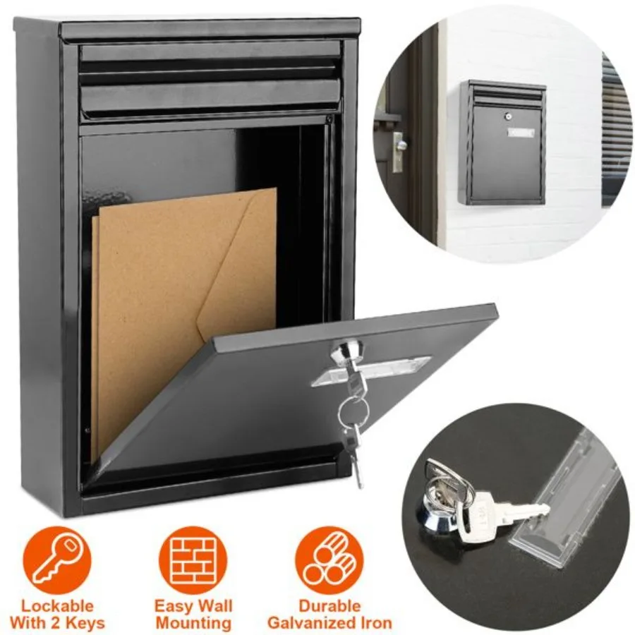 

Wall Mount Mailbox Lockable Galvanized Iron Letter Post Box Locking Security Drop Box with 2 Keys for Outside Home Office
