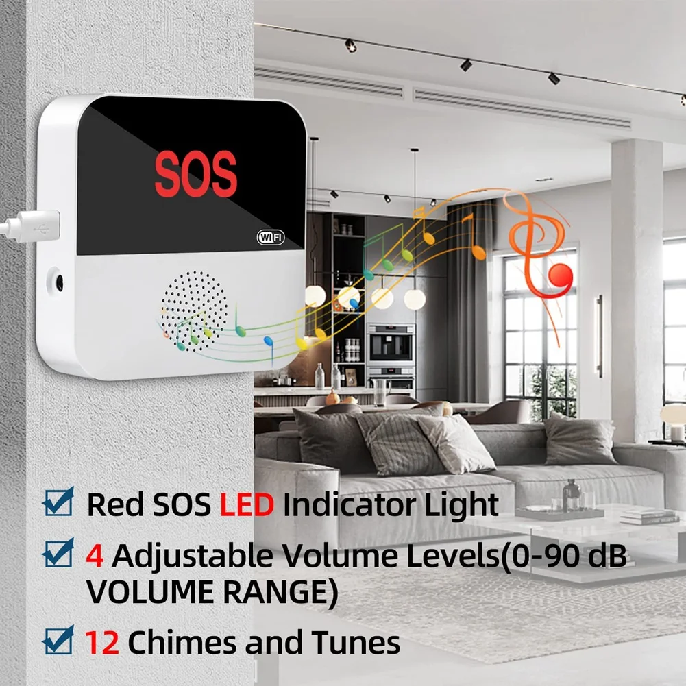 Caregiver Pager Wireless,APP Control Life Alert Systems for Seniors WiFi Connection 1 Receiver 1 SOS Call Button