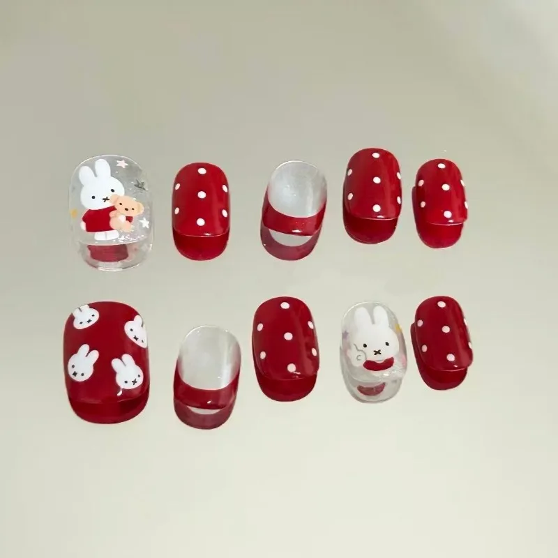 Cartoon Kawaii Raspberry Red Wear Armor Retro Show Whiteness Festival Sweet Girl Short Style Manicure Patches Good Looks Miffy