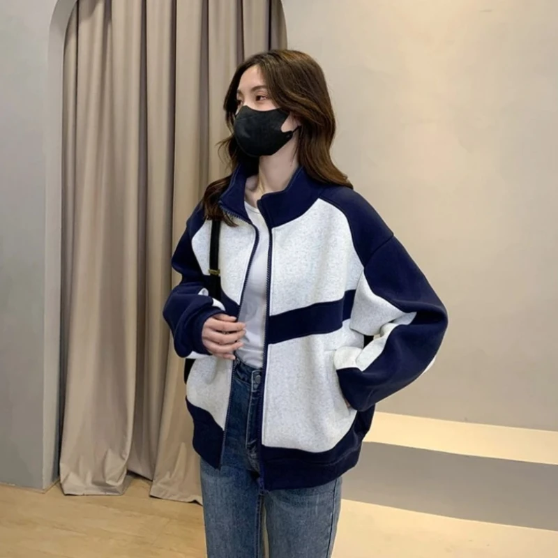 

Новое поступление весны 2024, повседневная женская бейсбольная куртка с цветными блоками, лоскутная верхняя одежда, молодежный Harajuku, корейский стиль