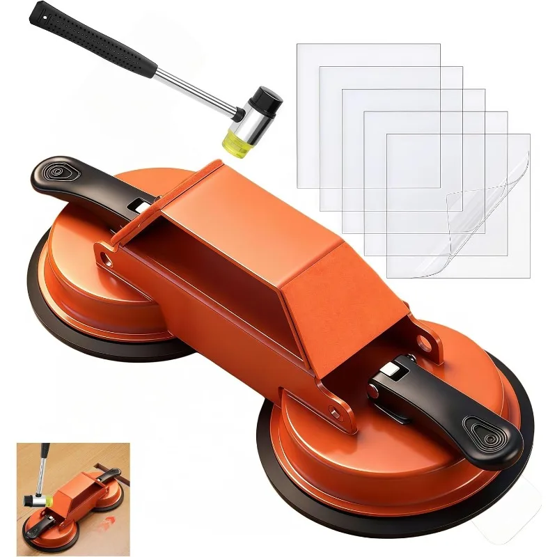 Floor Gap Fixer Tool Set Heavy-Duty Dual Suction Cup with Striking Hammer and 5 Adhesive Pads for Laminate Vinyl Flooring Repair