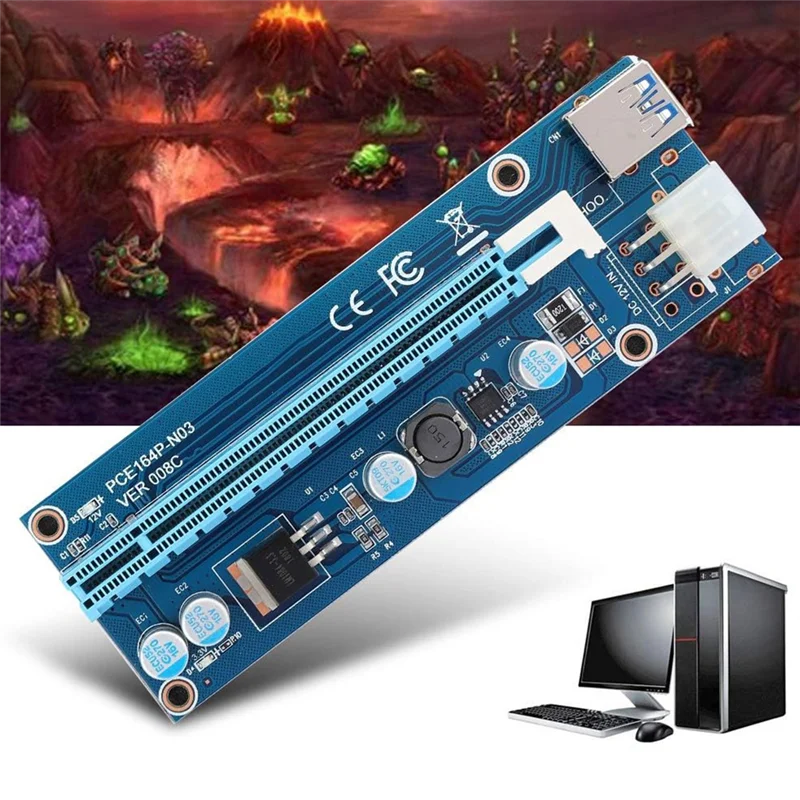 Stilvoller Mini-PCIE-16X-Adapter, PCIE zu PCI Express16x-Extender, mit 4 Festkondensatoren und 6-Pin-Schnittstelle, für Grafikkarten-Mining