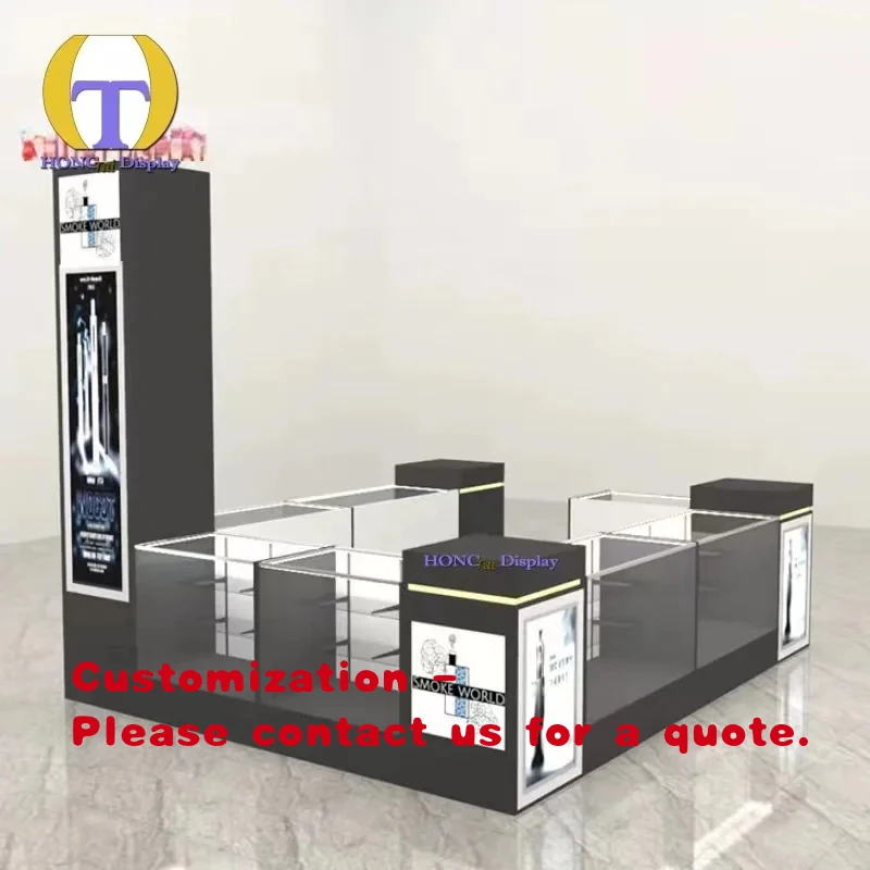 

custom.Modern Shopping Center Sales Retail Store Counter Designed Custom Wood and Glass Display Kiosks