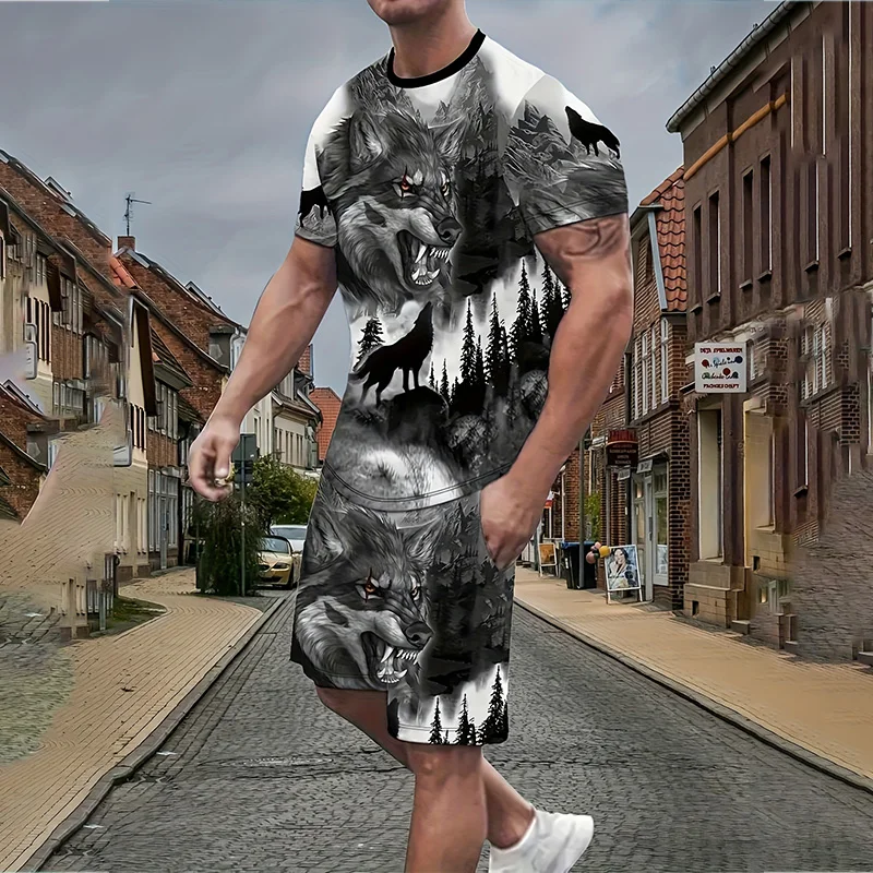 2024 New Men's Suit Summer Casual Breathable Refreshing Suit Printed 3D Skeleton Oversized Men's Loose Top Fashion Short Sleeves