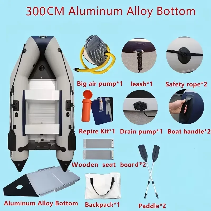 Thermal Welded Process Portable Pontoon Boat 9.8 ft 4 Person 300 CM Inflatable Assault Speed Dinghy for Fishing scuba Diving