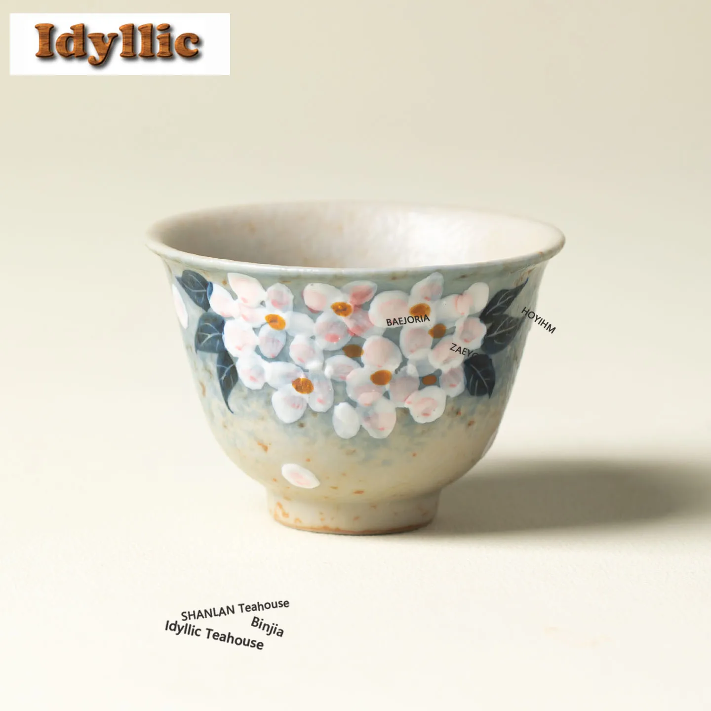 HOYIHM 50ml Hand-painted Hydrangea Teacup Boutique Tea Bowl Sample Tea Cup Tea-tasting Fragrance Cup Jianzhan Master Cups Cha