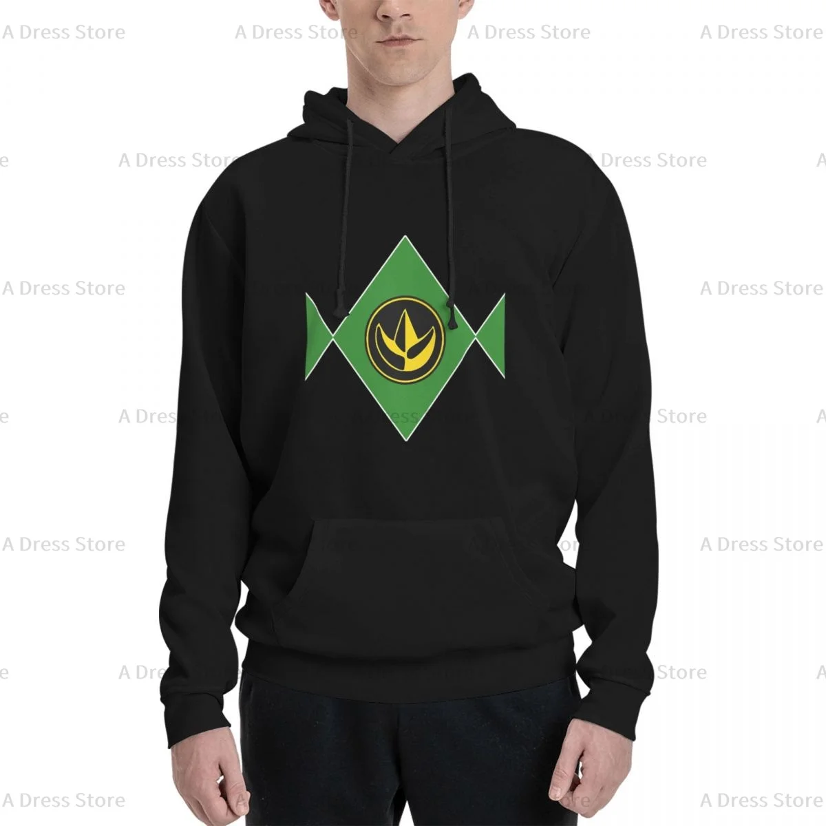 Mmpr Green Yellow Ranger Polyester Two sided Hot stamping printing Men's Sweater,Unisex Vintage Pullover Hooded