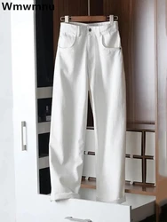 Women's Straight High Waist Jeans Korean Fashion Streetwear Baggy Wide-leg Casual White Denim Pants New Wash Vintage Vaqueros