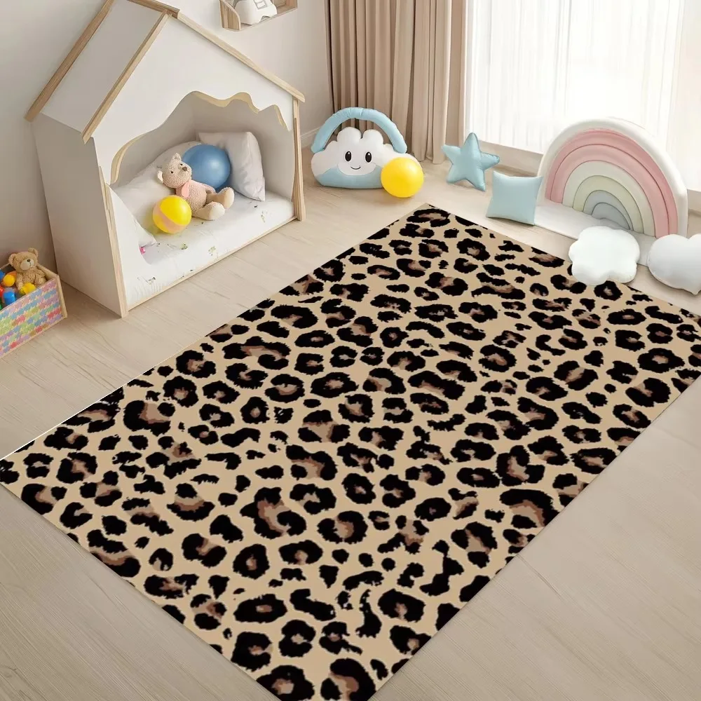 Classic Leopard Print Carpet Mat Rug - Black White Brown Animal Pattern Home Decoration for Living Room Bedroom Decor