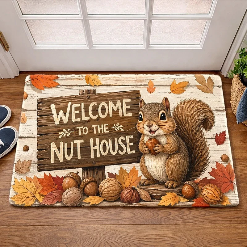 Anti Slip Entrance Rug Cute Fox Wildwood Floral Leaf Pattern Home Decor Ground Carpet Welcome Doormat For Front Door Indoor
