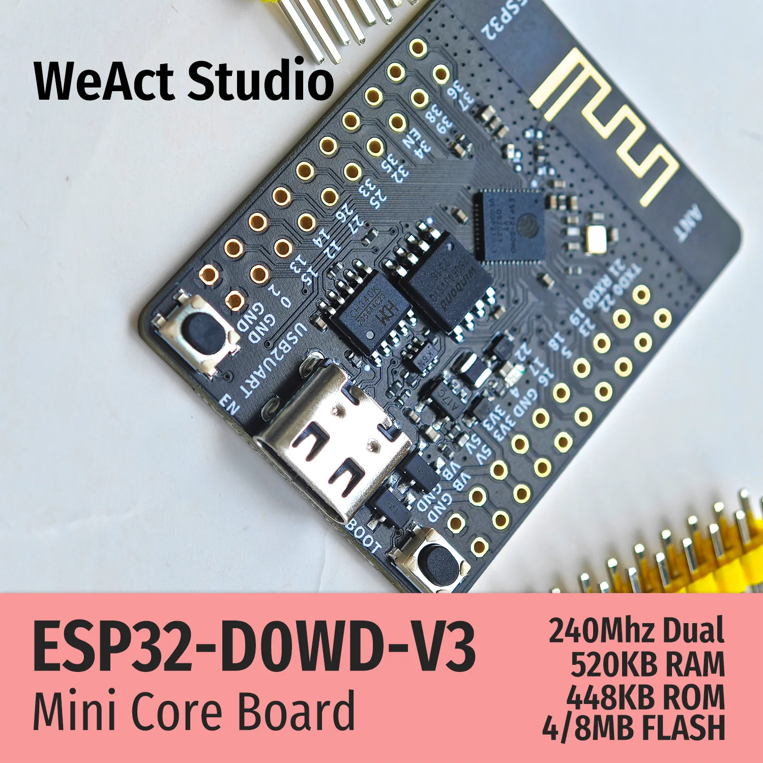 WeAct-Placa de desarrollo ESP32, TYPE-C, CH340K, WiFi + Bluetooth, doble núcleo, ESP32-DOWD-V3