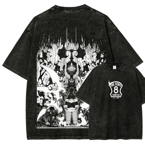 Imagen 2 del producto Camiseta de Anime Fire Force para Amantes del Anime, Lavada, con Estilo, Ropa Informal, Unisex, para Parejas, Producto Popular, Clásica, de Alta Calidad