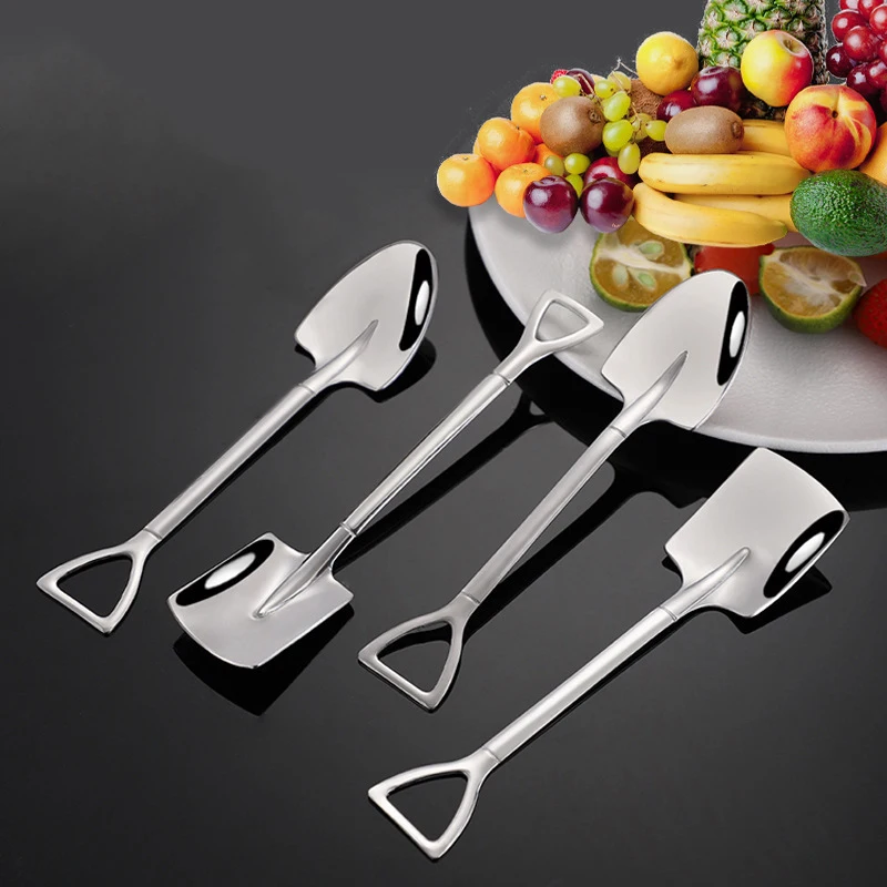 

New 1/2Pcs New Shovel Spoons Stainless Steel Teaspoons Creative Coffee Spoon For Ice Cream Dessert Tableware Scoop Cutlery Set