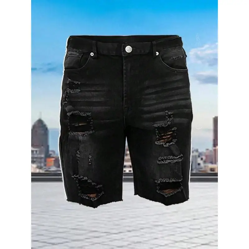 Low Waist Men's Denim Shorts Retro Style Drawstring Closure Non-Shrinking Large Size Jeans Shorts for Other Occasions