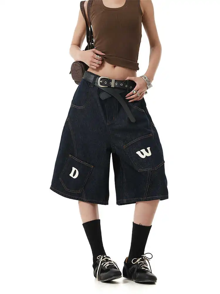 

Summer Women Tomboy Jorts Harajuku Wide Leg Jean Shorts 2000s Japanese Denim Pants Y2K Streetwear High Street Korean Fashion