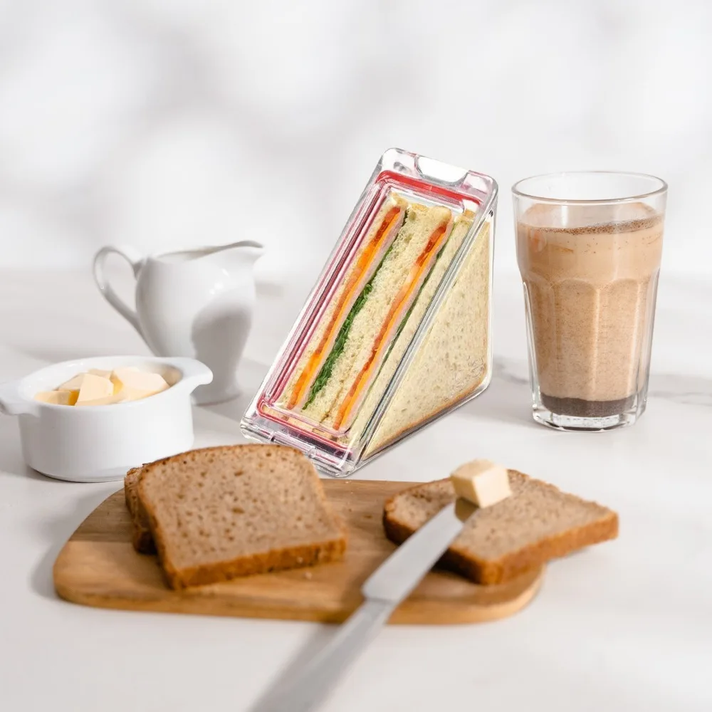 2Pcs Anti Squeeze Resin Sandwich Container Rectangular Smooth Storage Box Snap Lock Sealing Lid Practical Food Box Lunch Carry
