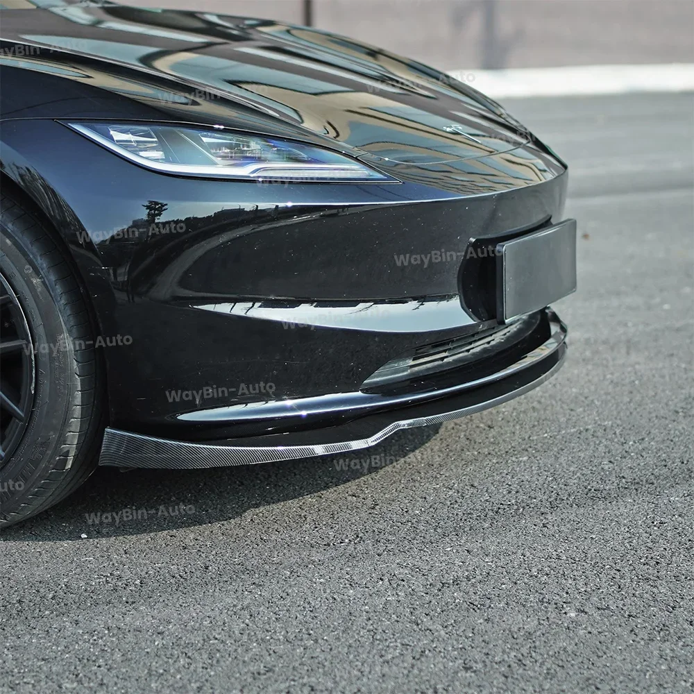 Front Lip For 2024 Tesla Model 3 Highland DC Sport Bumper Lip Front Guard Trim Spoiler ABS Black Carbon Body kit Auto Accessorie