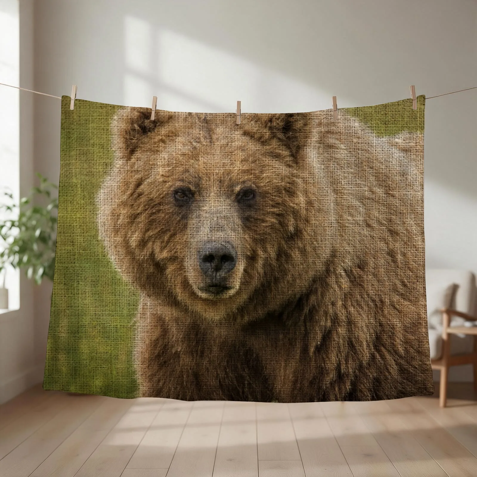 Grizzly Bear - Canvas Design Throw Blanket Tourist Weighted Shaggy Soft Plaid Blankets