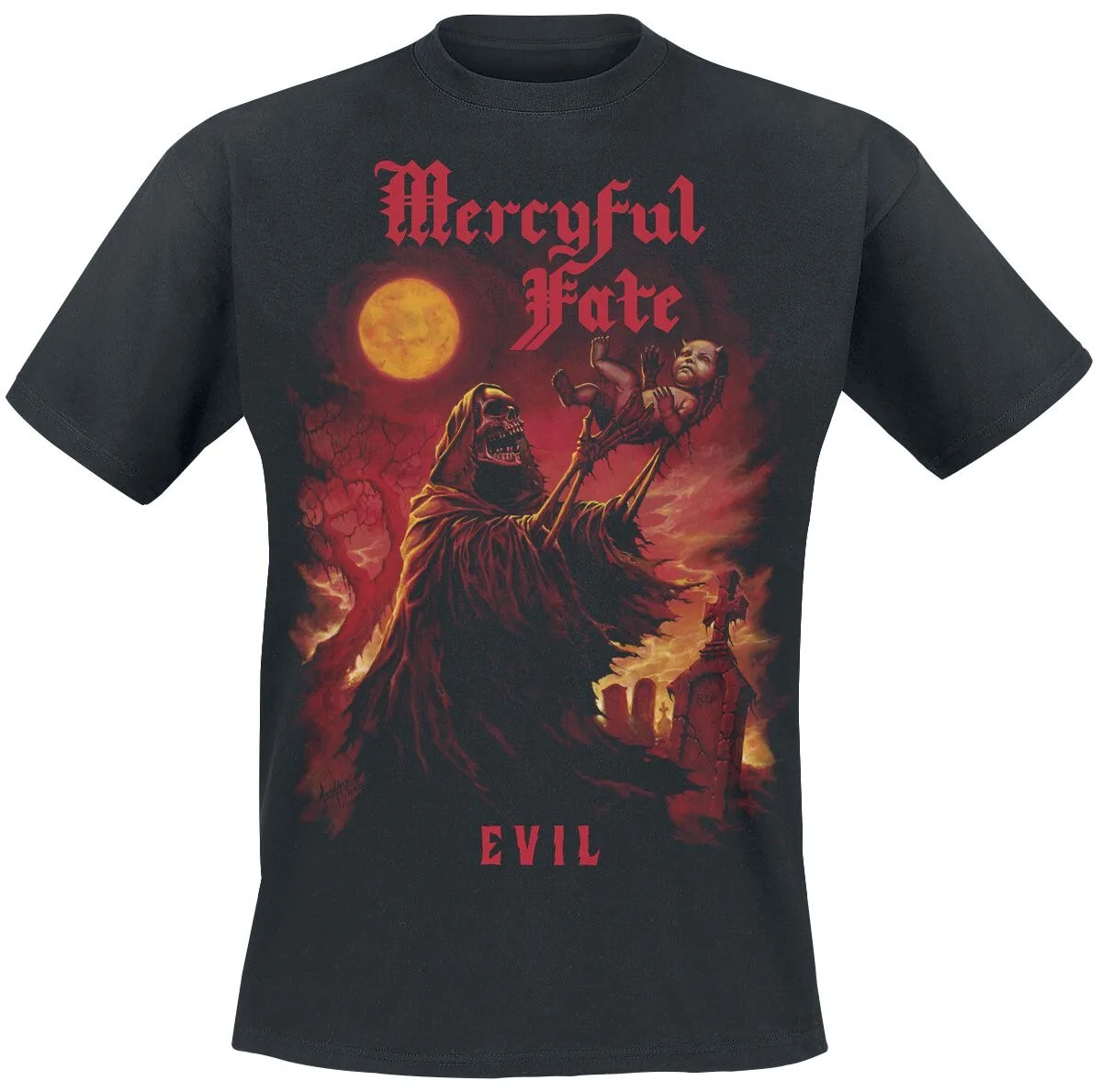 Unisex-Baumwoll-T-Shirt „Mercyful Fate Don't Break The Oath Demon & Fire“ Grafik-T-Shirt Heavy Metal Streetwear – Detail 5