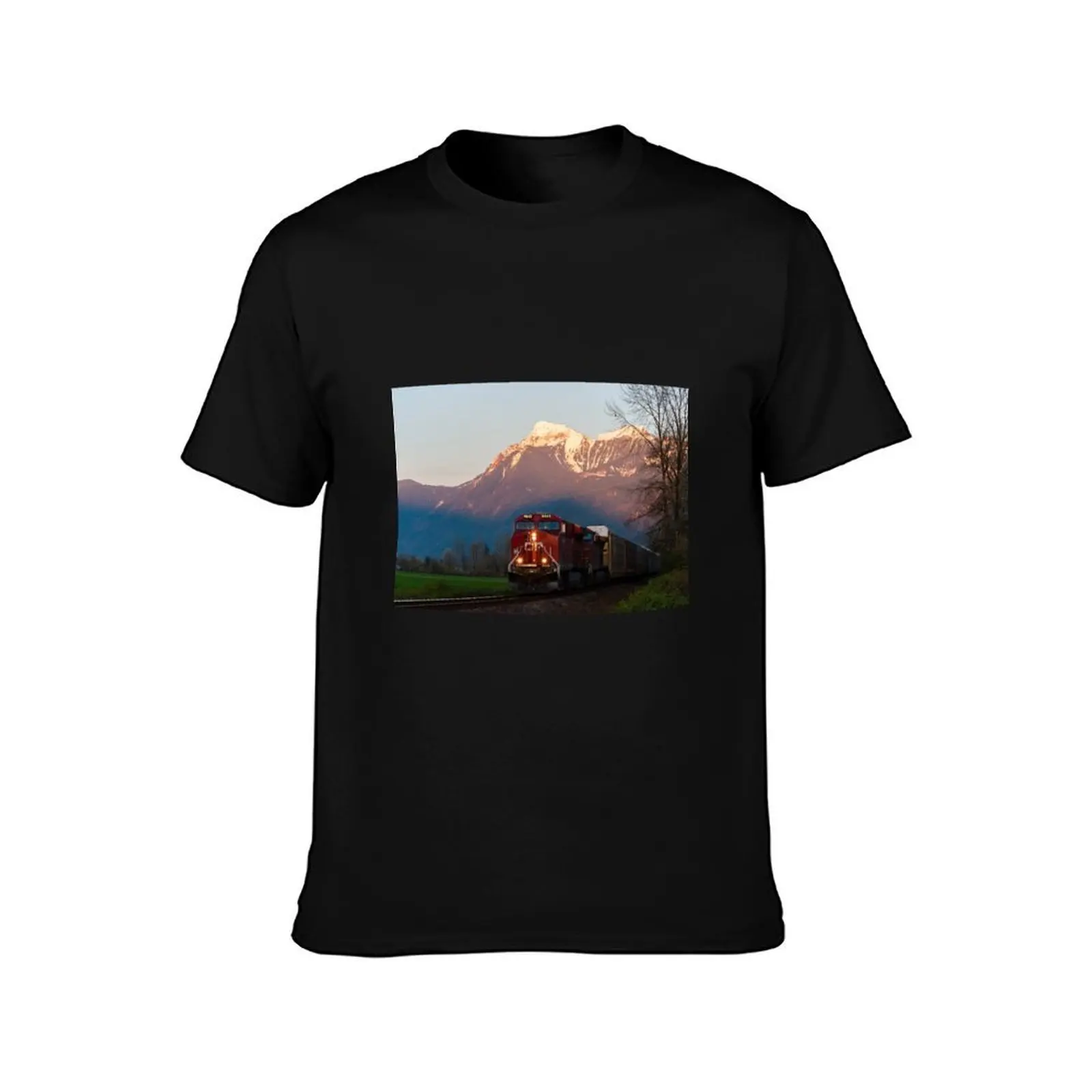 Canadian Pacific westbound under Mt. Cheam in Chilliwack B.C. T-Shirt, Summer Casual Cotton Tee, Oversized Streetwear Tops