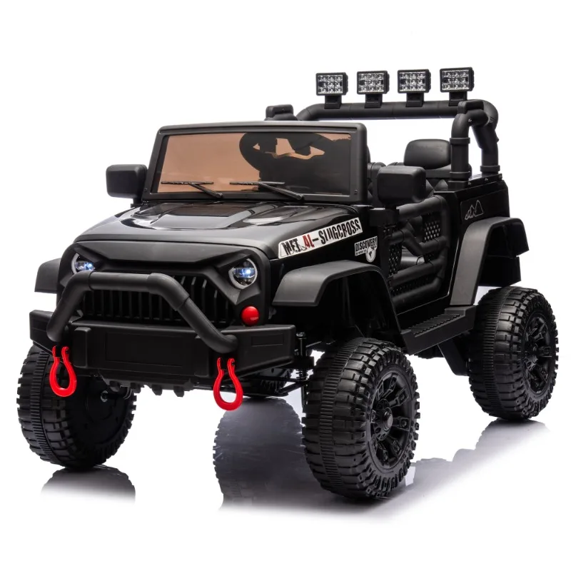 Kids Electric Ride On Car Jeep Style 12V Battery Powered Toy Car with Remote Control LED Lights Black