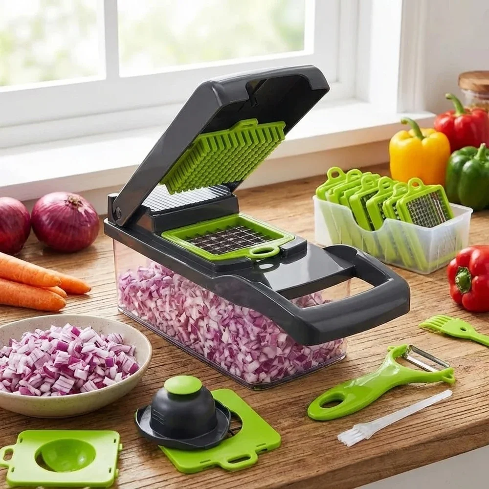 Cortador de Verduras Multifuncional, Picador Manual de Alimentos, Rebanador, Rallador con Múltiples Cuchillas, Separador de Huevos, Pelador para Tomate