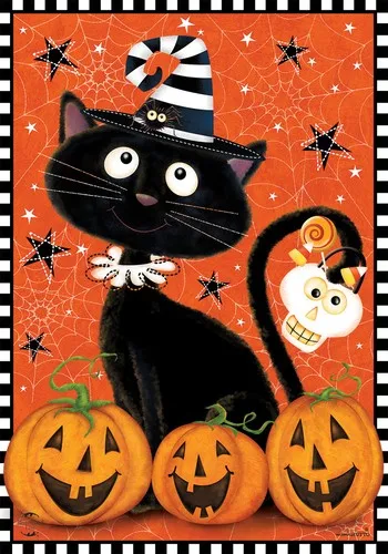 Briarwood Lane Black Kitty Halloween Garden Flag UUI GGX