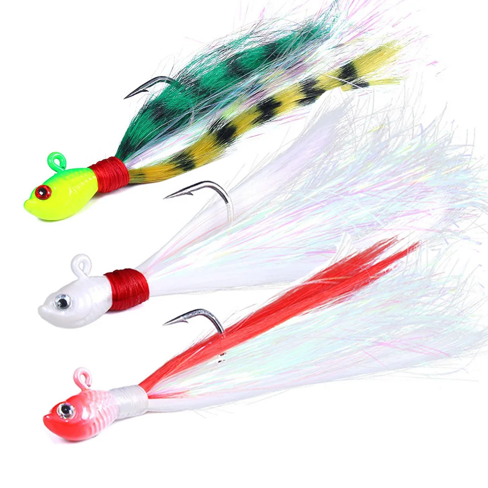 Bucktail Metal Jig Bait 7g10g14g21g28g42g56g82g Saltwater Shore Fishing Jigging Lure Feather Hook For Mahi Marlin Wahoo Tuna