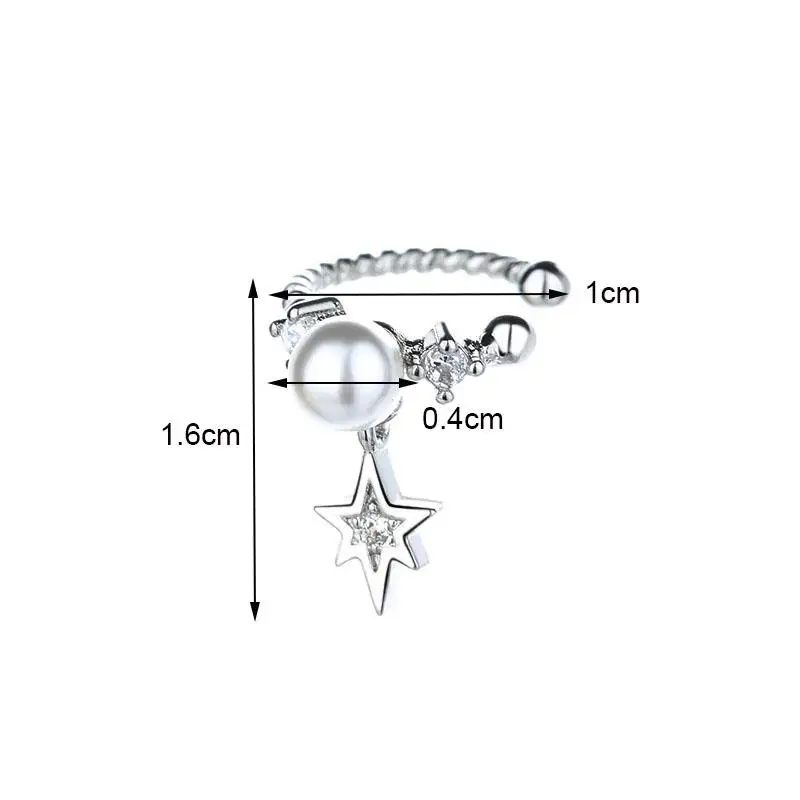 1 шт. серьги-клипсы с шестиконечной звездой для женщин и девочек, серьги-манжеты с блестящим жемчугом и геометрической формой, вечерние модные ювелирные изделия серебряного цвета, подарок