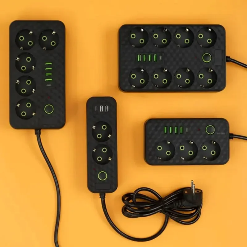 다기능 사무실 및 가정용 소켓 USB+타입-C 고속 충전 파워 보드 야외 캠핑 다중 홀 변환 소켓