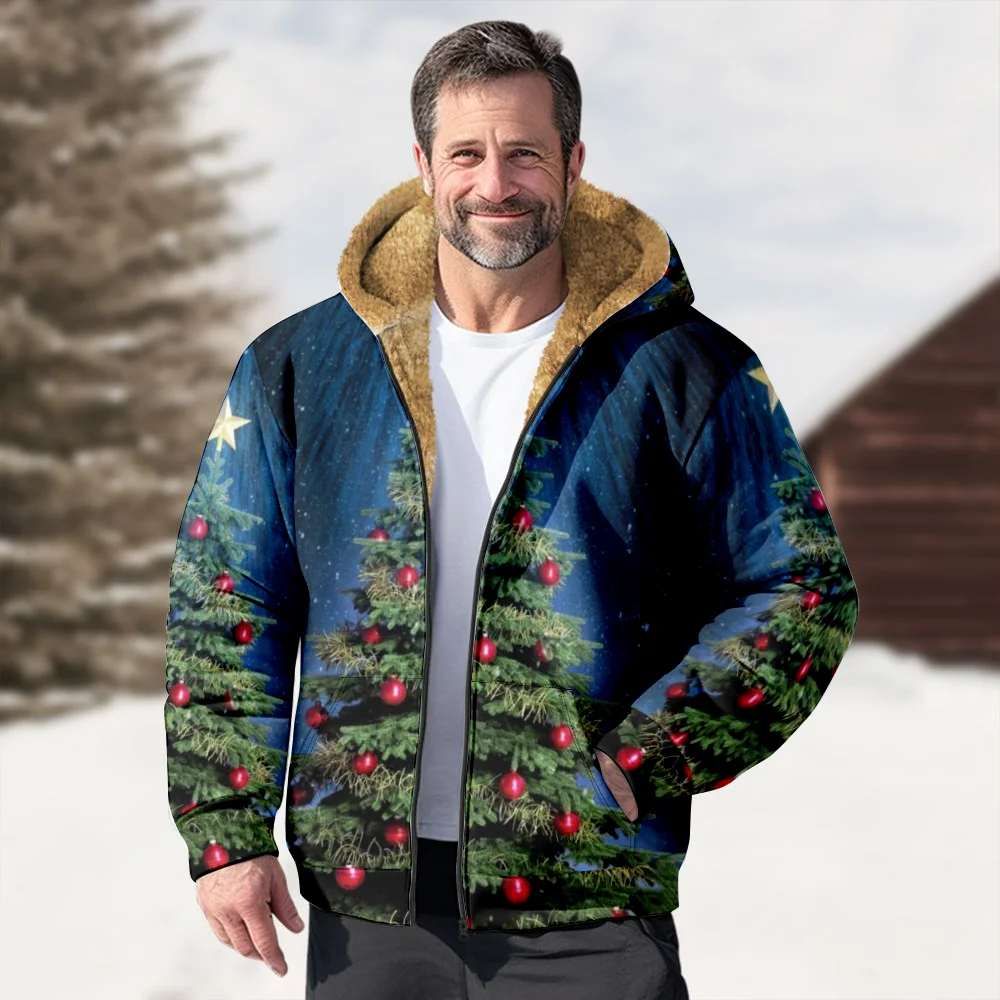 Chaquetas de invierno para hombre, abrigos, ropa de algodón con patrón creativo de árbol de Navidad azul Vintage, abrigo impermeabilizante para el hogar