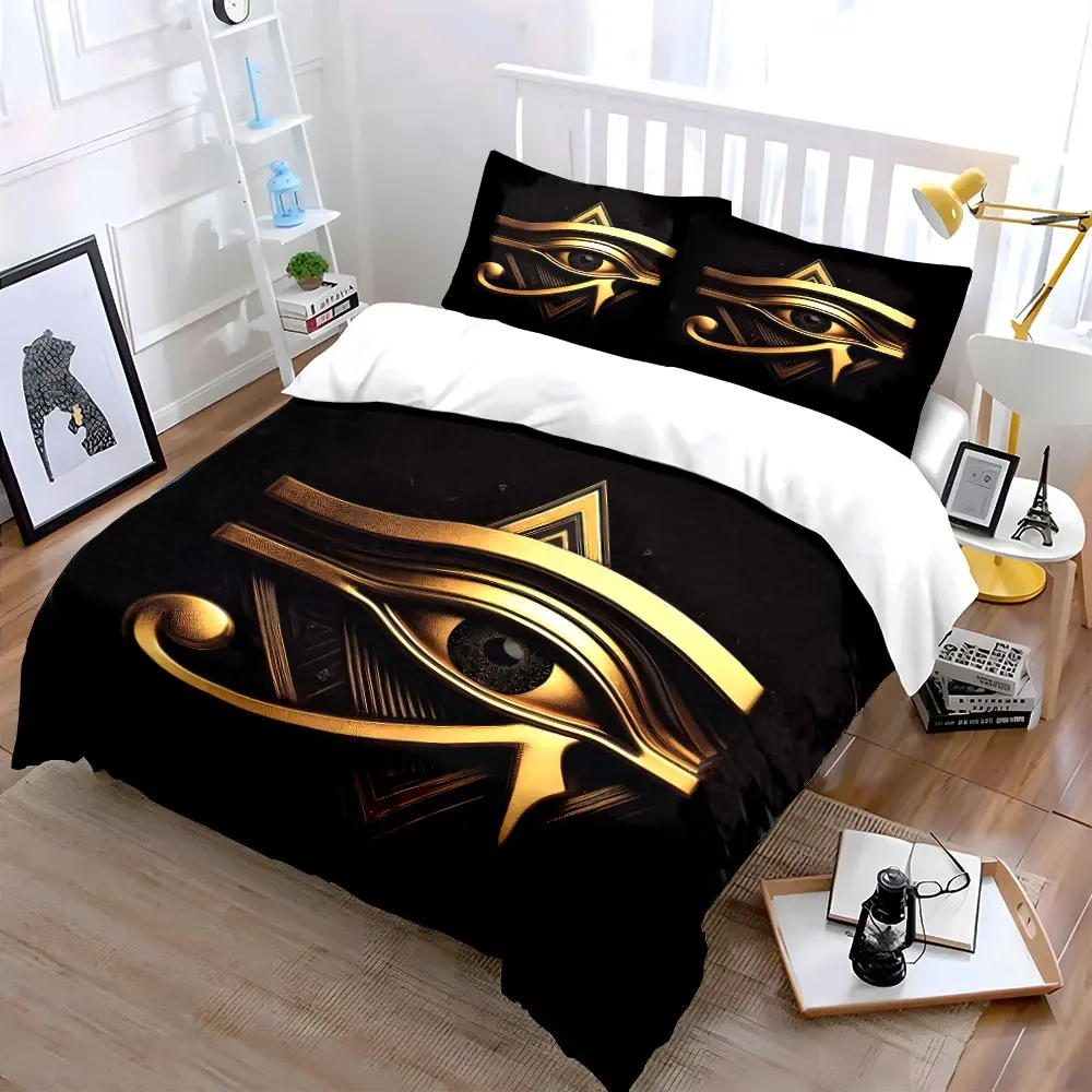 Golden Eye Ornament Set Decor Soft Comfortable Duvet Cover Bedding Set Included 1*Duvet Cover & 2*Pillowcases, gift