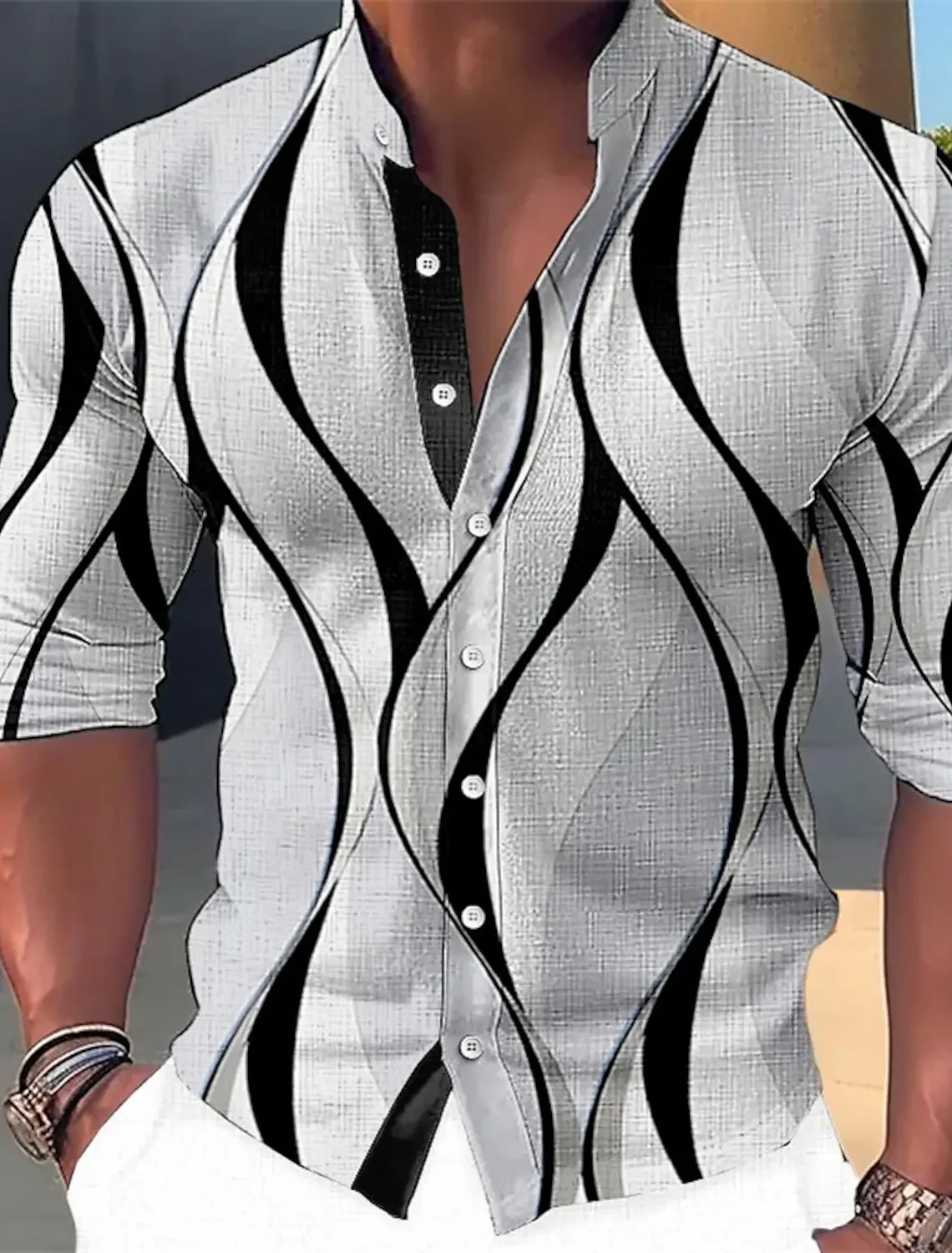 

Men's Long-sleeved Shirt Graphic Print Geometric Stand Collar Outdoor Street Long-sleeved Printed Clothing Fashion Street Casual