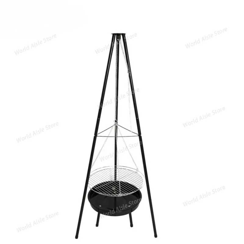 Indoor and outdoor grilling equipment Steel fire pit grills for wood burning and charcoal grilling Three-legged barbecue grill