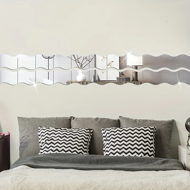 6pcs 7.8in 3D wave shaped self-adhesive mirror wall sticker, bathroom, kitchen, living room, home decoration painting