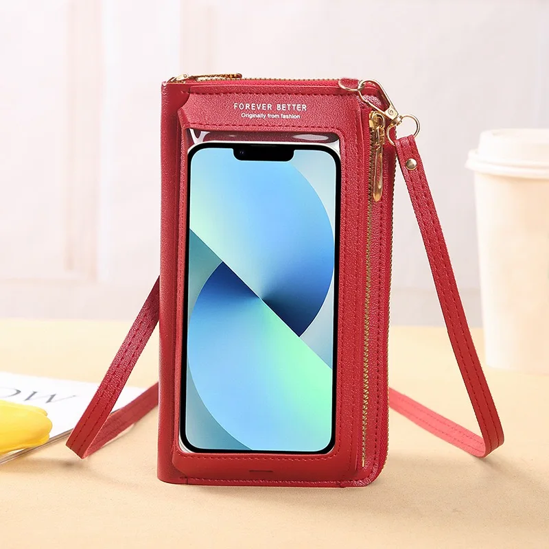 Women Touchable Phone Bag Crossbody Anti-theft Multifunctional Shoulder Bag Transparent Mini Purse Wallet Phone Pouch Messenger