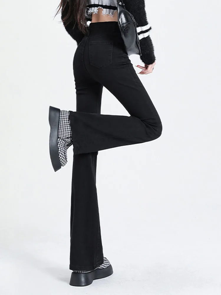 Jeans skinny svasati alla moda coreana Pantaloni casual in denim a gamba larga a vita alta da donna Primavera Autunno Nuovi Vaqueros slim vintage elasticizzati