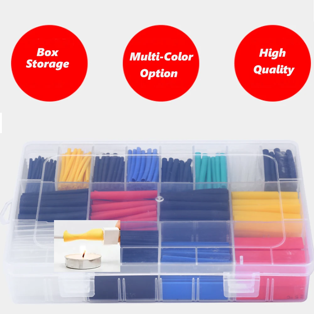 

Box packed Shrinkable Tube 530/560/580pcs Heat Shrink Tubing Insulation Assortment Electronic Polyolefin Wire Cable Sleeve Kit