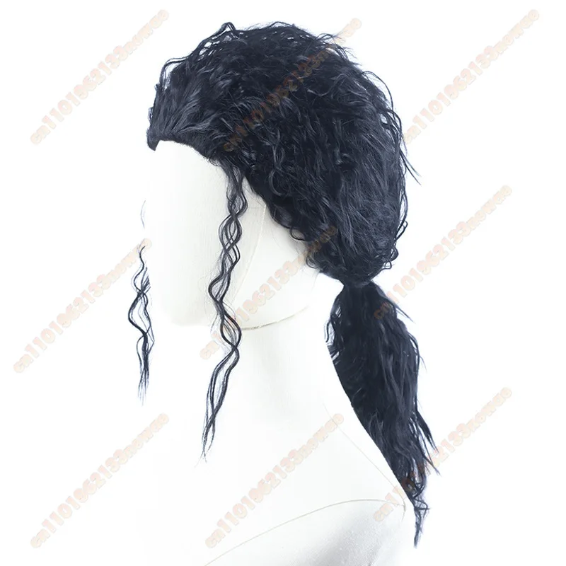 Michael Cosplay Black Wig MJ Adult Men Long Curly Hair Heat Resistant Synthetic Wig Masquerade Carnival Party Prop