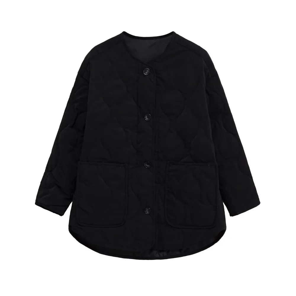 秋冬の新作レディーススリムでレトロなひょうたん柄軽量カジュアルノーカラーダイヤモンドグリッドコットンジャケット