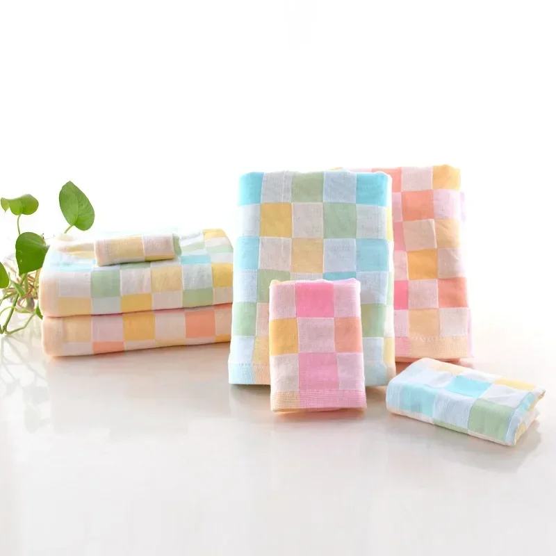 Double-layer Gauze Children\'s Towel Thin Plaid Can Be Hung Pure Cotton Baby Saliva Towel Infant Soft Color Matching Small Towel