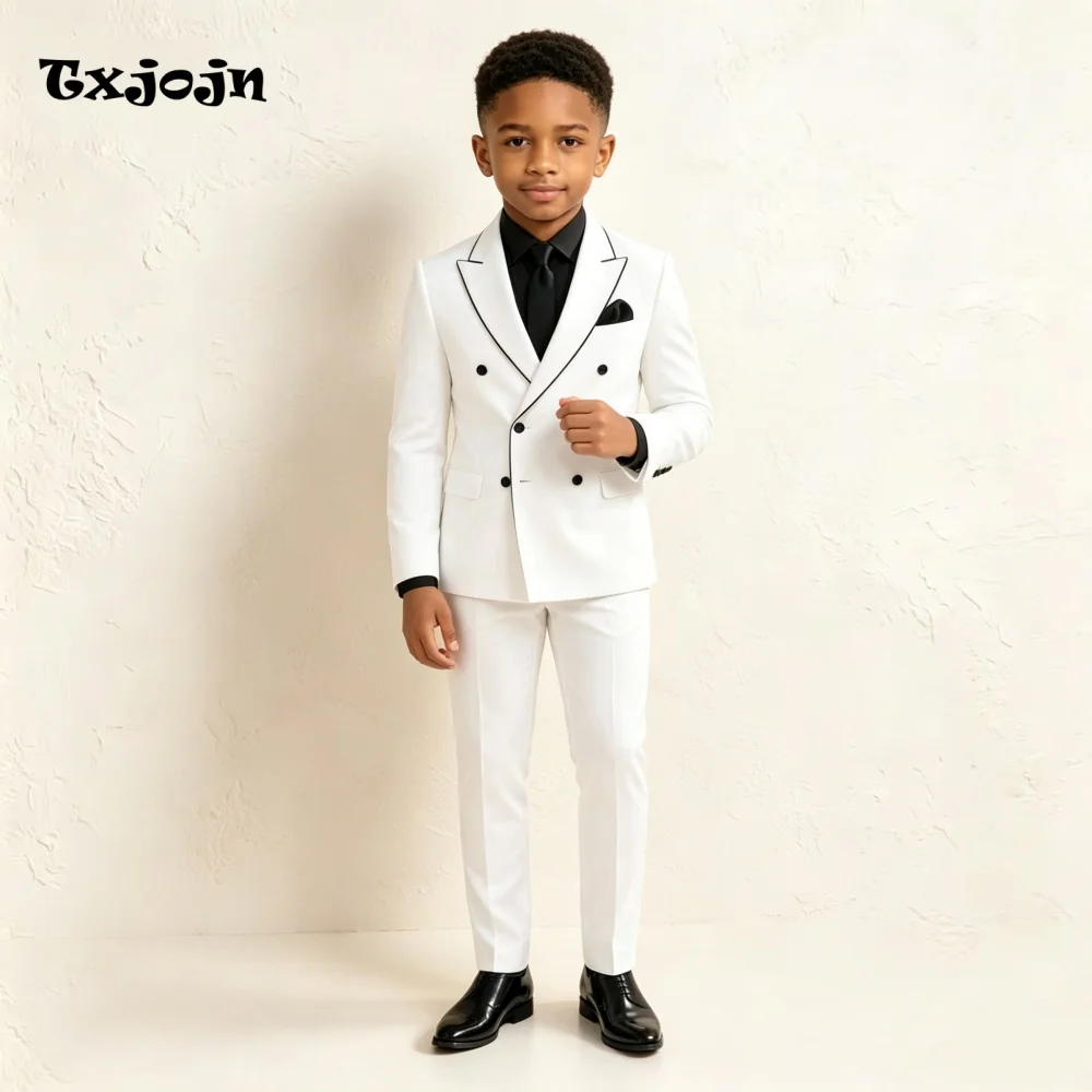 Formal Boys Suit Fashion Homecoming Tuxedos 2-piece Set Trend Peak Lapel Jacket Double Breasted Blazer Pants for Wedding Party