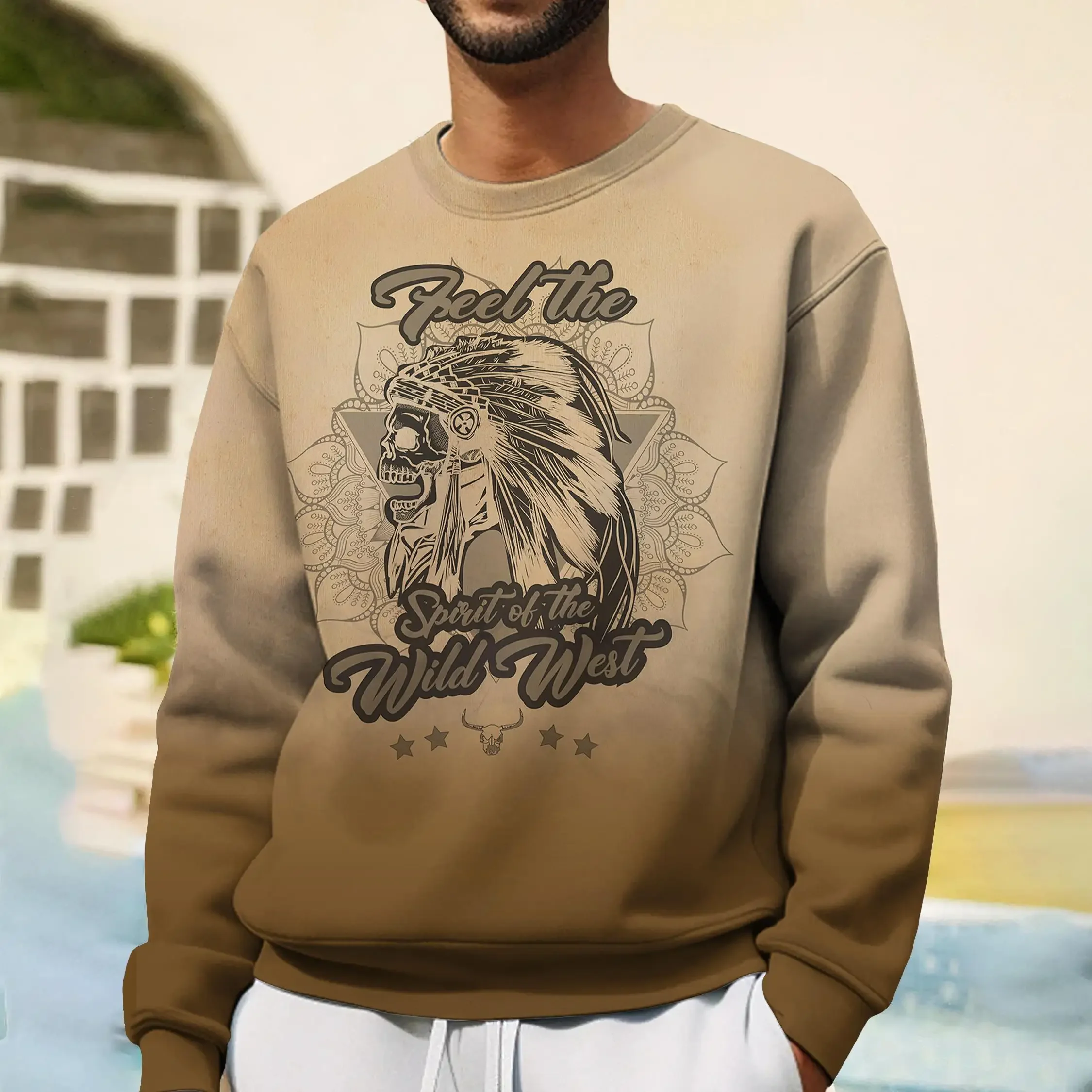 

Men's Vintage Sweatshirt Hoodie 3D Printing Indian Ethnic Print Long Sleeve T-shirt Gradient Oversized Men's Clothing Tops