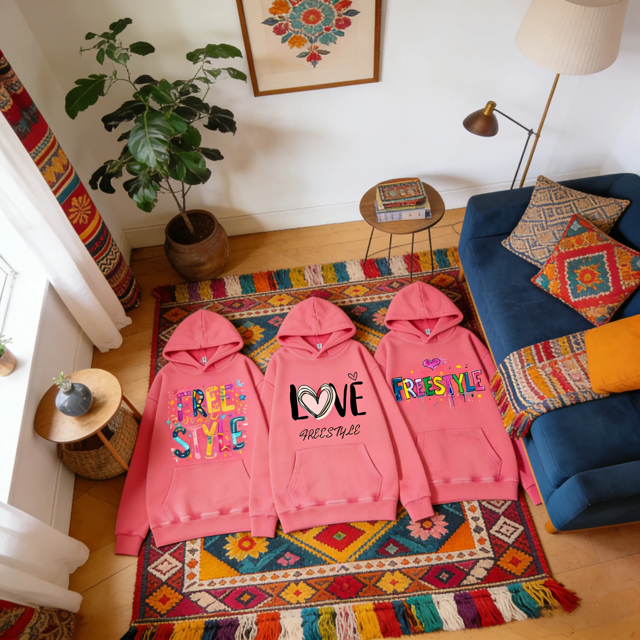 Premium Cotton Vintage Wash Hoodie with Custom Design Printing|Bohemian style|unisexpure cotton fabric|free scarf|diy