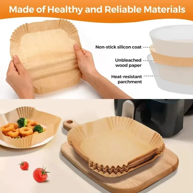 50PCS Disposable Air Fryer Paper Liner Non-Stick Special Baking Paper Tray for Microwave Ovens Oil-proof Mat Baking Accessories