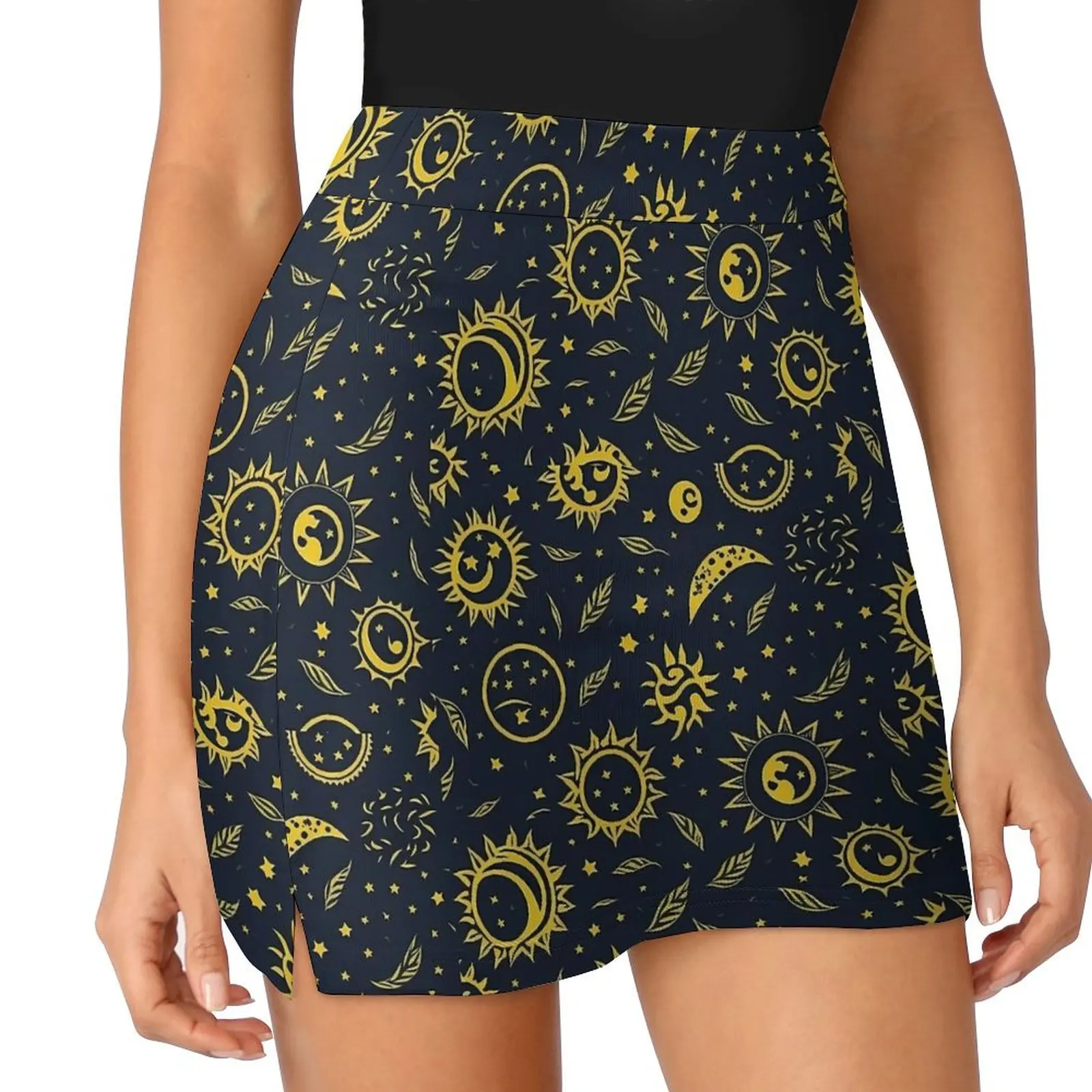 Cool Sun And Moon Themed Skirt Women  Trendy Mini Skirts High Waist Design Korean Fashion Casual Skirt Large Size