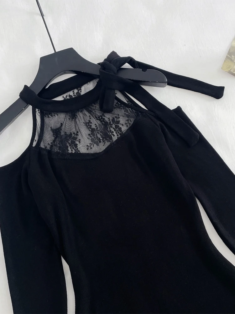 Feminino preto gótico bodycon vestido de noite vintage fora do ombro manga longa vestidos de luxo y2k uma peça vestidos 2000s roupas