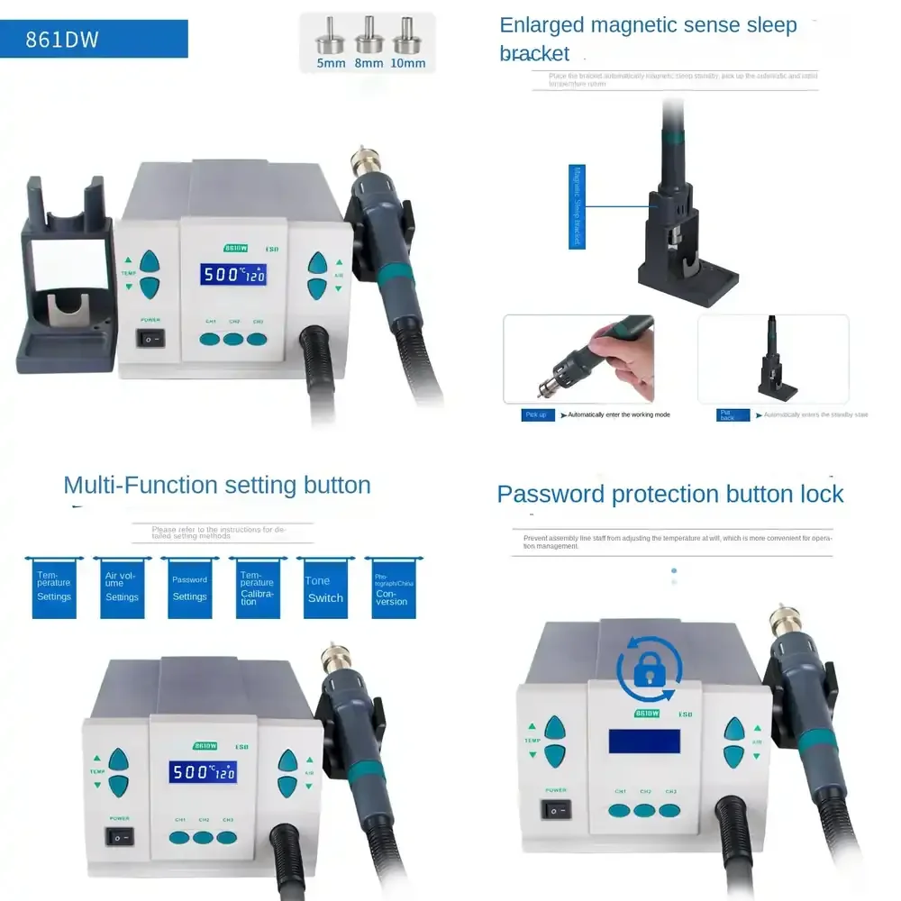 2026-861DW Lead-free Intelligent Hot Air Desoldering Station High Power 1000W Large Air Volume Voltage