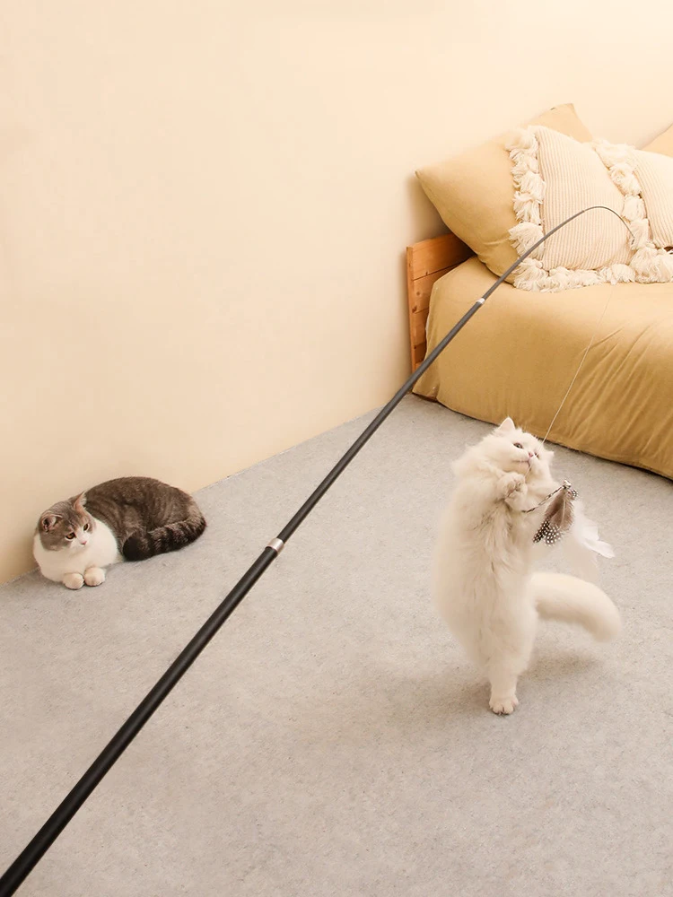 Verlängerter Teleskop-Katzenstab 1,8m extra lange Angelrute, kratzfest, Federspielzeug für Katzen zur Langeweilebekämpfung – Detail 5